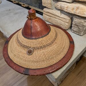 Handcrafted Straw and Leather Basket Hat